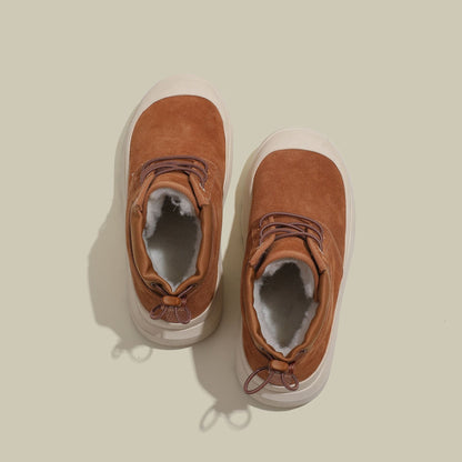 Fujin 4cm New Synthetic Suede Genuine Leather Spring Autumn Ankle Booties Chunky Sneakers High Brand Big Size Plush Women Shoes