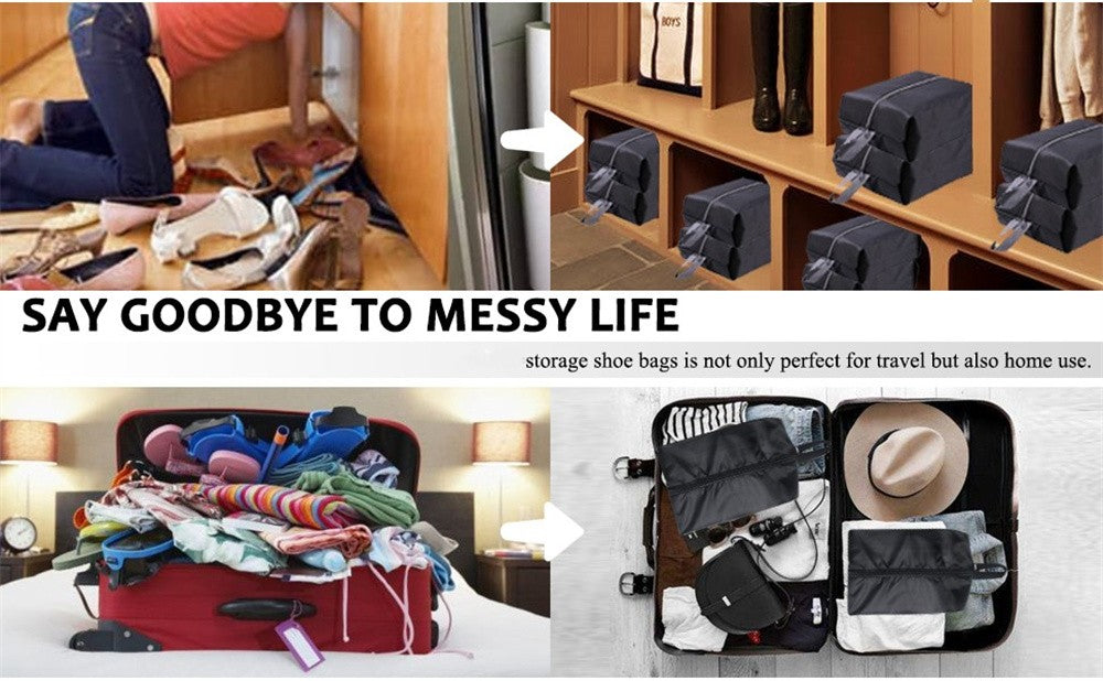 2 or 4 Pack Portable Nylon Waterproof Shoe Storage Bags with Zipper Closure for Men and Women Travel or Family Item Organize
