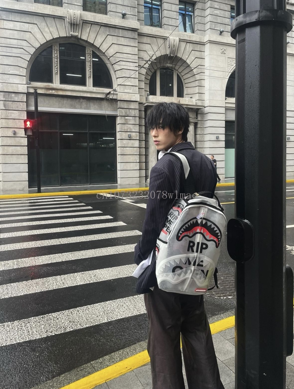 Fashion Shark Letter Transparent Backpack Men Sport Waterproof PVC Clear Plastic Schoolbag Casual Street Large Capacity Rucksack