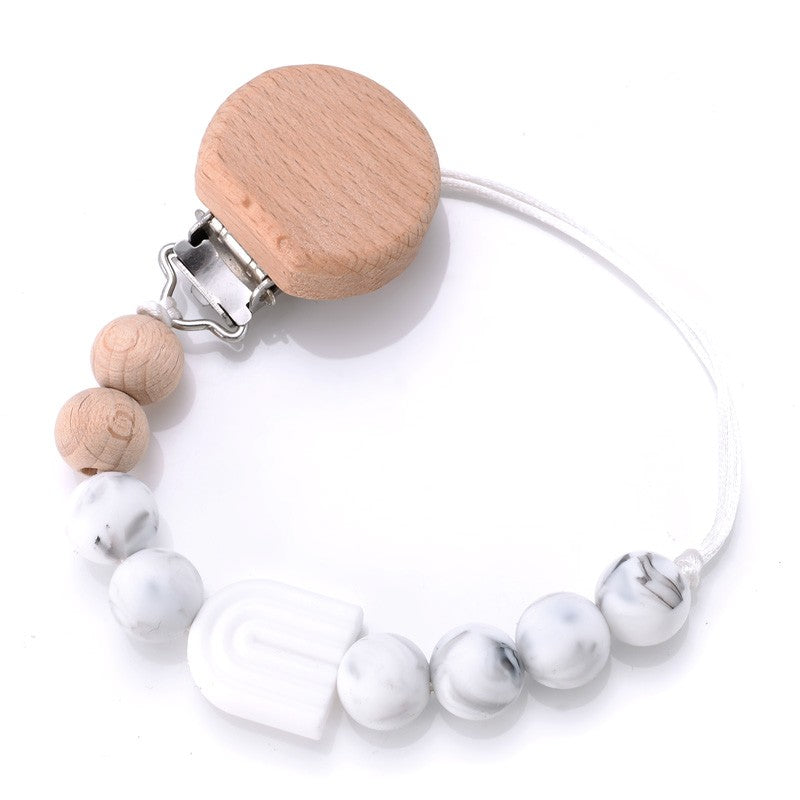 Baby Pacifier Clips Holder Silicone Cartoon Animal Teething Chain Wood Teether For Baby Pacifier Chain Nursing Chew Toys Gift