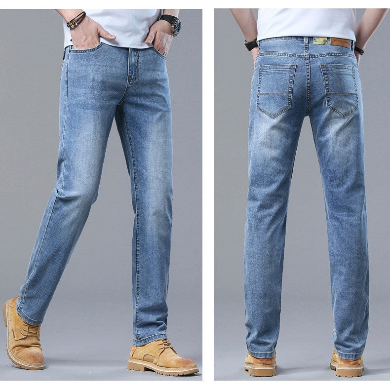 Calça Jeans Masculina Slim Fit 2024 de Material Fino ou Grosso Luxo Estilo Clássico Negócios Jeans Elástico Calças Masculinas Roupas