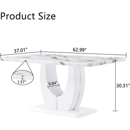 63" Modern Dining Table for 6, Scratch & Heat Resistant Faux Marble, White