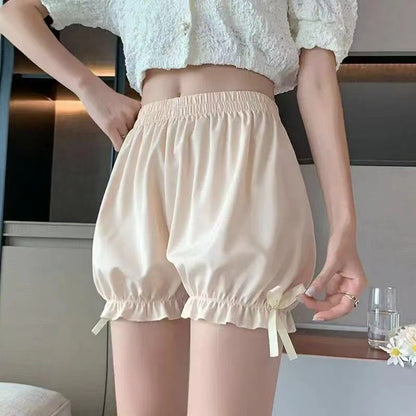 Women Lace Short Panties Imitation Silk Ruffle Bloomers Anti Exposure Safety Pants Lolita Satin Knickers Shorts Dress Pettipant