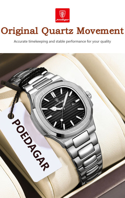 POEDAGAR Elegant Women's Quartz Watches Waterproof Luminous Date Ladies Wristwatch Stainless Steel Fashion Watch For Woman Reloj