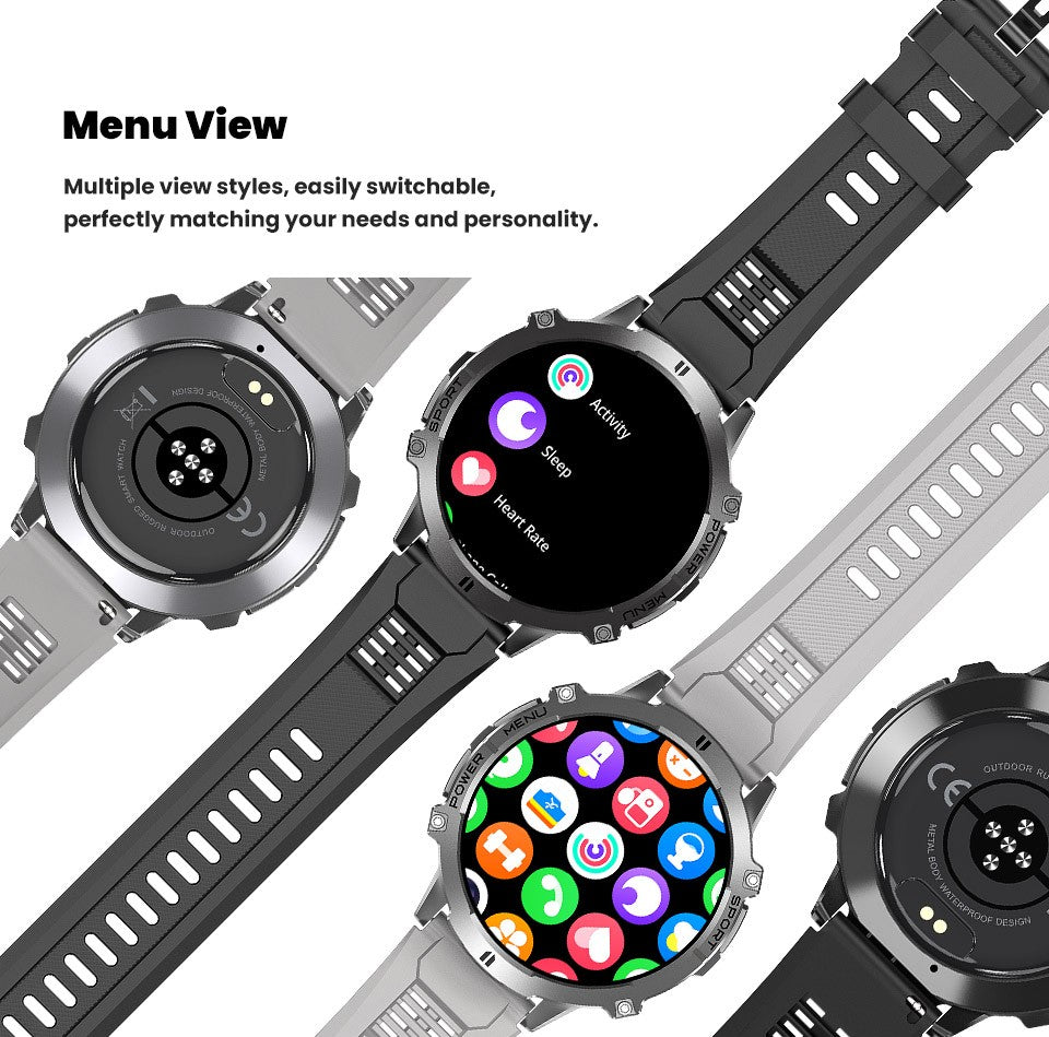 2026 Novo Smartwatch Esportivo Militar com GPS Atualizado Bateria de 1000mAh Tela AMOLED de 1,7 polegadas Bússola Altímetro Chamada Relógio Esportivo Impermeável 10ATM