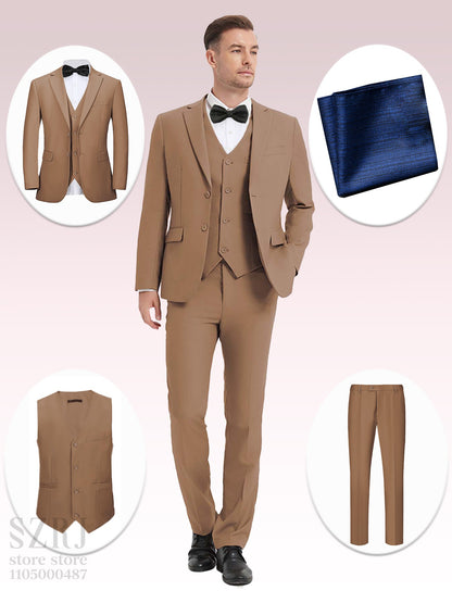 4pcs Classic Business Suit: Blazer, Vest, Pants, Pocket Square - Quality, Comfort, Stylish Lapel | Weddings/Parties/Business