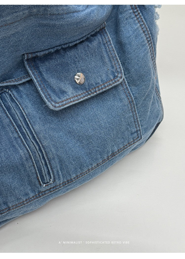 New Denim Shoulder Bag Women Fashion Large Capacity Casual Tote Handle Bag for School Comfortable and Versatile Commute Bag