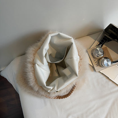 LEFTSIDE Faux Fur Women Shoulder Bags 2025 Luxury Brand Designer Plush Handbags and Purses Soft Warm Winter Underarm Bag