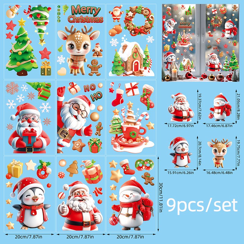 Christmas Gingerbread Man & Candy Cane Window Stickers - Sweet Holiday Decals for Bedroom Living Room Glass Holiday Home Decor