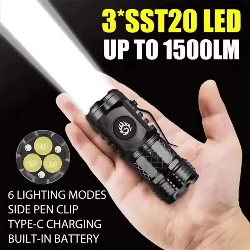 Super Bright MINI LED Flashlight USB Torch Rechargeable Zoom Fishing Lantern Powerful 3 Lighting Mode Outdoors Camping Lamp