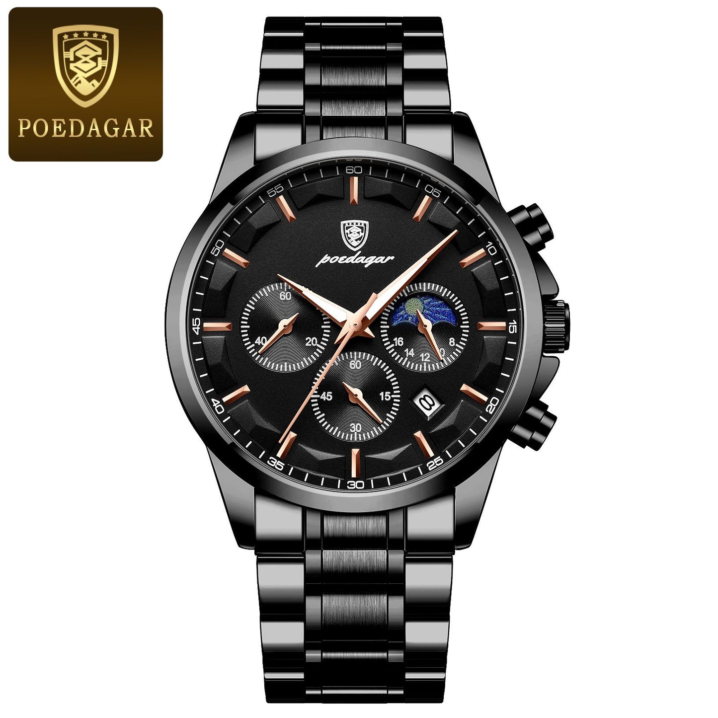 POEDAGAR Top Fashion Men's Watches Waterproof Luminous Stainless Steel Men Wristwatch Chronograph Date Quartz Business Man Watch