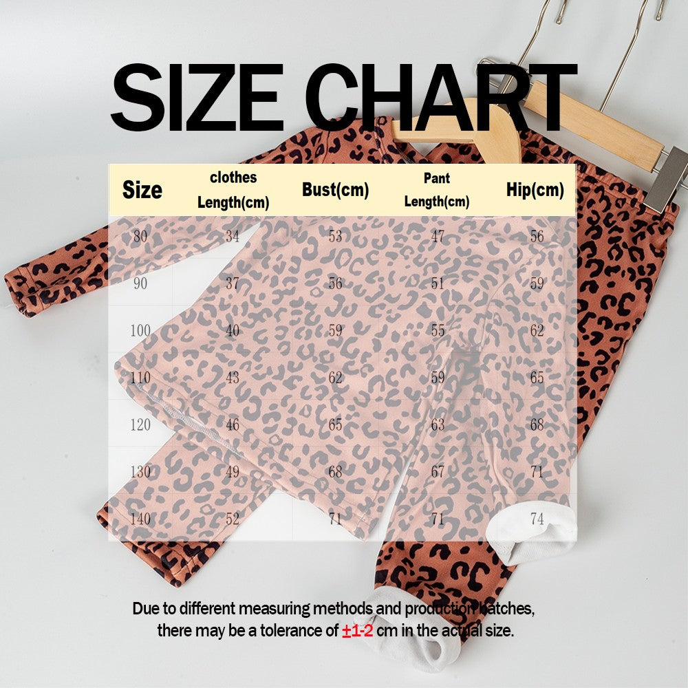 New Kids' Pajama Set Fashion Cute Leopard Print Spring Autumn Girls' Long Sleeve Long Pants Velvet Sleepwear Children's Clothing