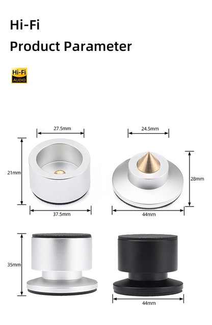 HiFi 4Pcs Speaker Spike Suporte Pés Almofadas Liga de Alumínio Mixer Fibra de Carbono Ajustável Pinos Amortecedores para Caixas de Som