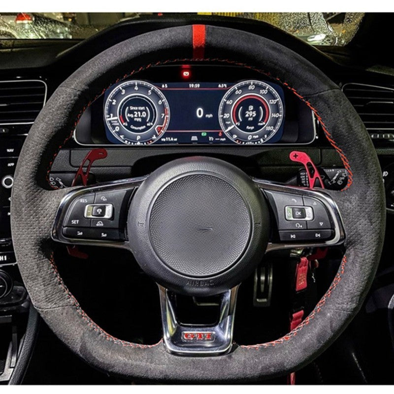 Capa de Volante de Carro Personalizada Costurada à Mão Trançada Camurça para Volkswagen Golf 7 GTI Golf R MK7 VW Polo GTI Scirocco 2015 2016