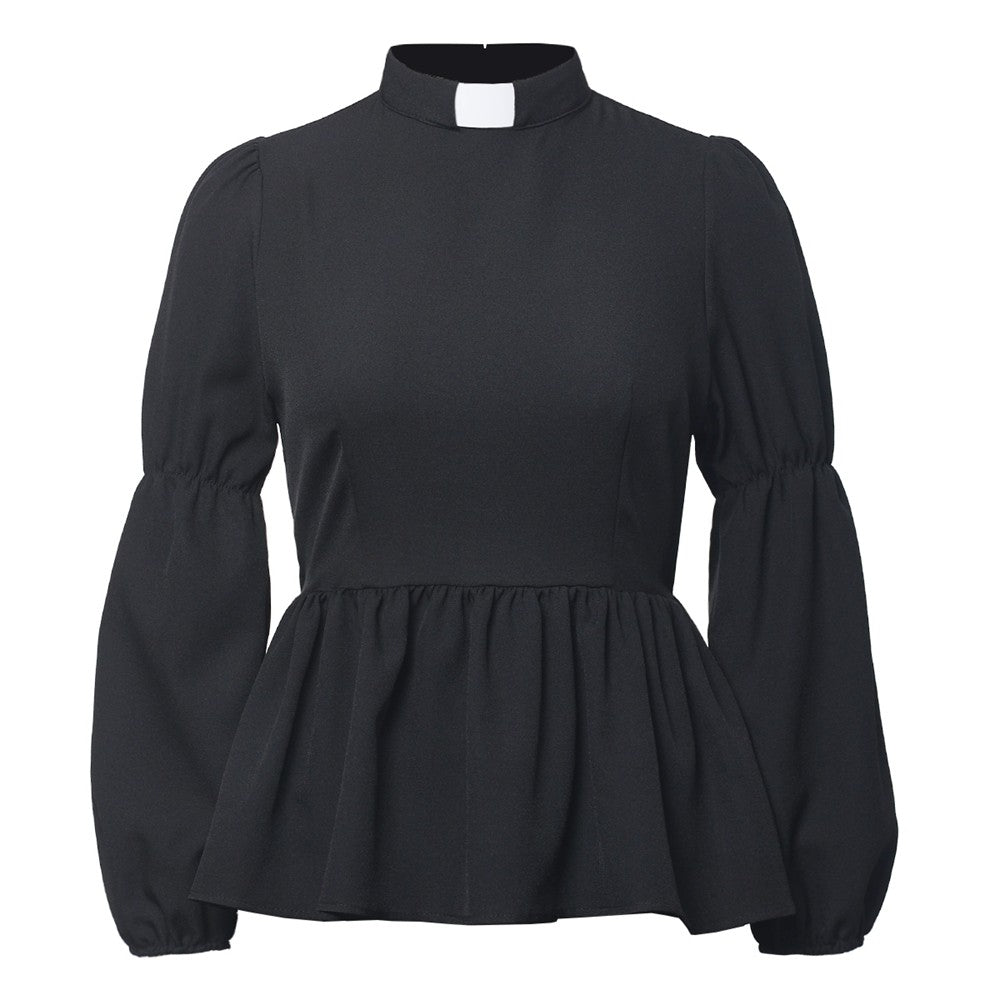 Priest Tab Collar Clergy Shirt Tops for Women Catholic Church Uniform Costume