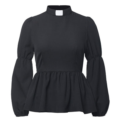 Priest Tab Collar Clergy Shirt Tops for Women Catholic Church Uniform Costume