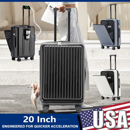 Mala de Viagem de Bordo com Abertura Frontal 20 Polegadas, Rodas Giratórias, para Homens e Mulheres, com Fechadura TSA, Carregamento USB