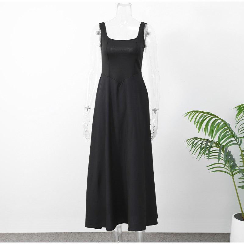 Summer Pleated A-line Midi Dress Women's Casual Lace Up Loose High Waist Solid R