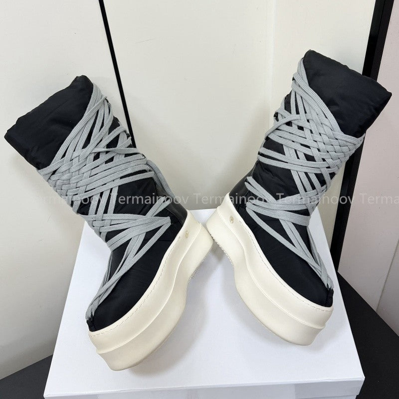 2025 New Men Boots Top Quality Platform Lace Up Winter Boot Size 35-46  Designer Fashion Women Knee High  Platform Boots