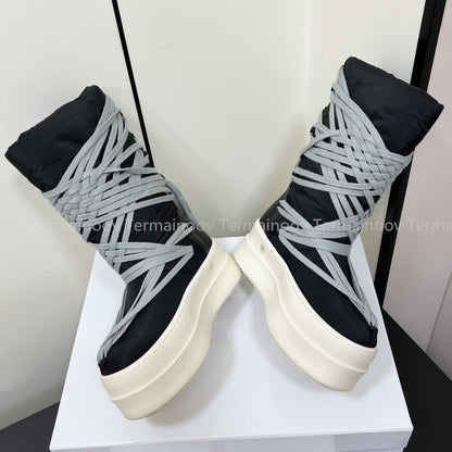 2025 New Men Boots Top Quality Platform Lace Up Winter Boot Size 35-46  Designer Fashion Women Knee High  Platform Boots