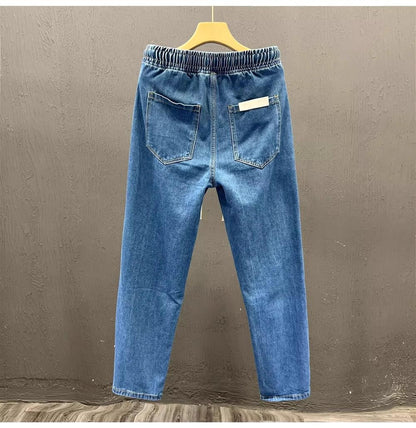 Men's Loose Fit Work Jeans Durable Construction Workers Casual Straight Leg Blue Denim Trousers for Spring Summer Autumn