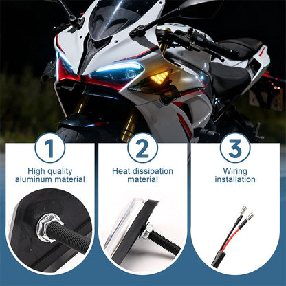1 Par de Luzes de Seta LED para Moto, Tipo Triângulo Embutido, Indicadores de Sinal de Virada LED, Luzes Âmbar de Pisca-Pisca Diurnas