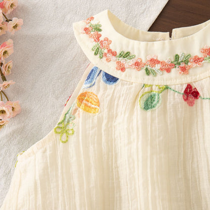 Baby Girl Dresses Summer Flower Embroidery Cotton Neck Girls Dresses Cute Girls Beach Dresses Baby Girl Clothes