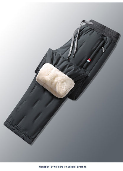 Calça Masculina de Algodão Acolchoada para o Inverno, Moda Masculina, Pelúcia Grossa, Lã, Calça Esportiva, 7XL, Casual, Impermeável, À Prova de Frio, Calça Masculina de Corrida para Baixo