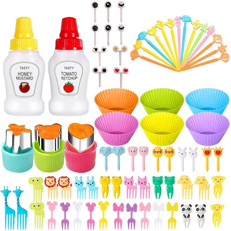 Garfo de Frutas Mini de 48-104 Peças Para Crianças Garfos Fofos de Lanche Palitos de Dente Acessórios de Caixa de Bento Divisórias de Silicone Para Lancheira