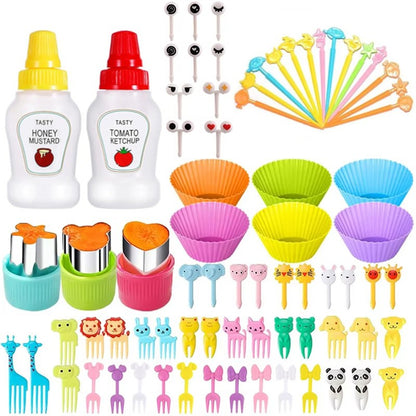 Garfo de Frutas Mini de 48-104 Peças Para Crianças Garfos Fofos de Lanche Palitos de Dente Acessórios de Caixa de Bento Divisórias de Silicone Para Lancheira