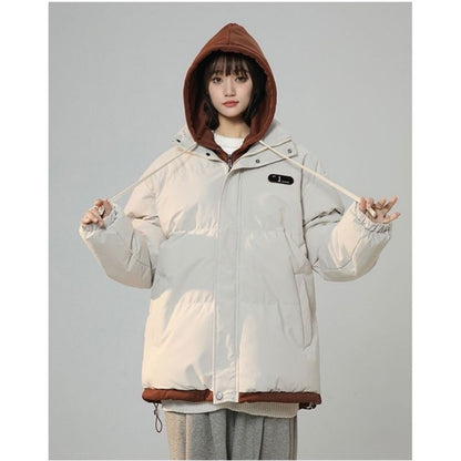 Korean Version New Fashion Letter Patch Fake Two Piece Cotton-padded Jacket Y2K Harajuku Vintage Thick Bread Loose Student Coats