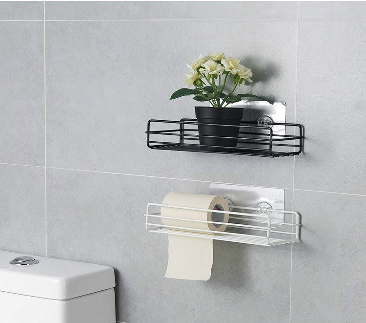 Prateleira de banheiro de ferro forjado estilo japonês, rack de armazenamento de gel de banho montado na parede, suporte de higiene pessoal sem furos para toalete