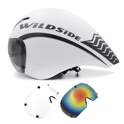 Capacete de Ciclismo de Estrada Wildside Aero TT Capacete de Segurança para Bicicleta de Triathlon Ultraleve com Óculos Acessórios para Bicicleta