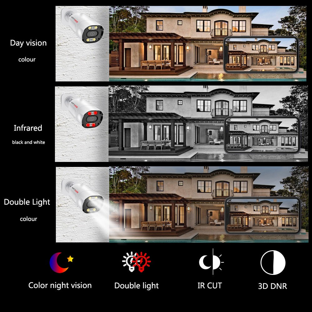 4K 8MP H.265 IP Camera POE Security Surveillance Camera Metal ONVIF Two Way Audio Double Light Color Night Waterproof CCTV Video