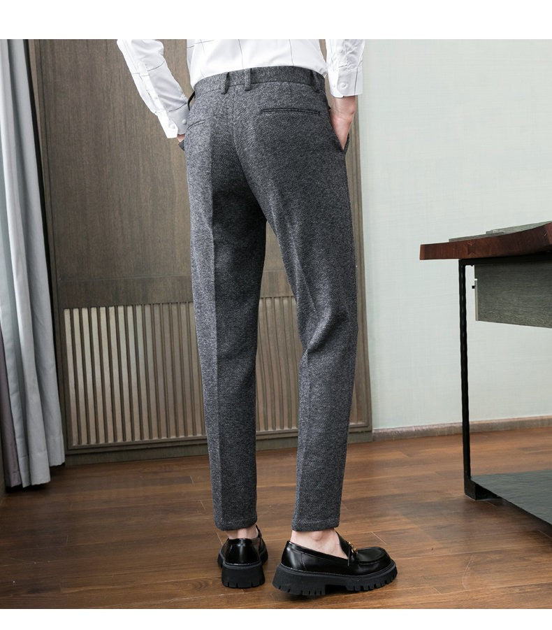 Calças masculinas casuais de mistura quente para outono e inverno, escovadas, design de cintura média, tamanhos 28-38.