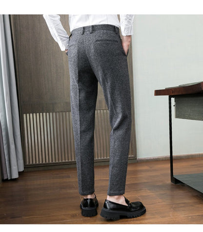 Calças masculinas casuais de mistura quente para outono e inverno, escovadas, design de cintura média, tamanhos 28-38.