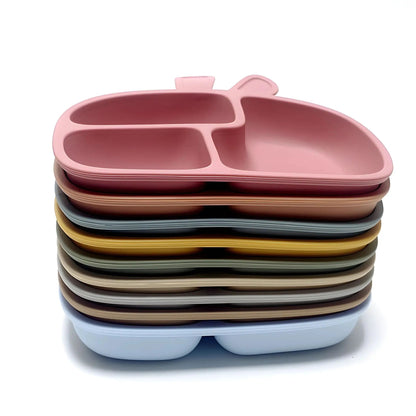 Silicone Baby Dinner Plate Food Grade Baby Supplement Bowl Set Children's Divided Dinner Plate Suction Cup One Piece