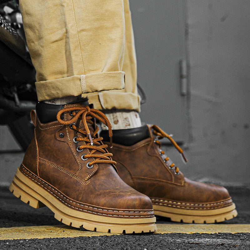 Leather Ankle Boots Stylish Walking Shoes Outdoor Men Casual Footwear Winter Plush Snow Boots New Trendl Mens High Top Shoes