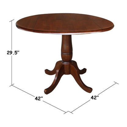 Round Dual Drop Leaf Pedestal Dining Table Solid Wood Butcher Block Indoor Furniture Assembly Required Espresso Finish 42 Inch