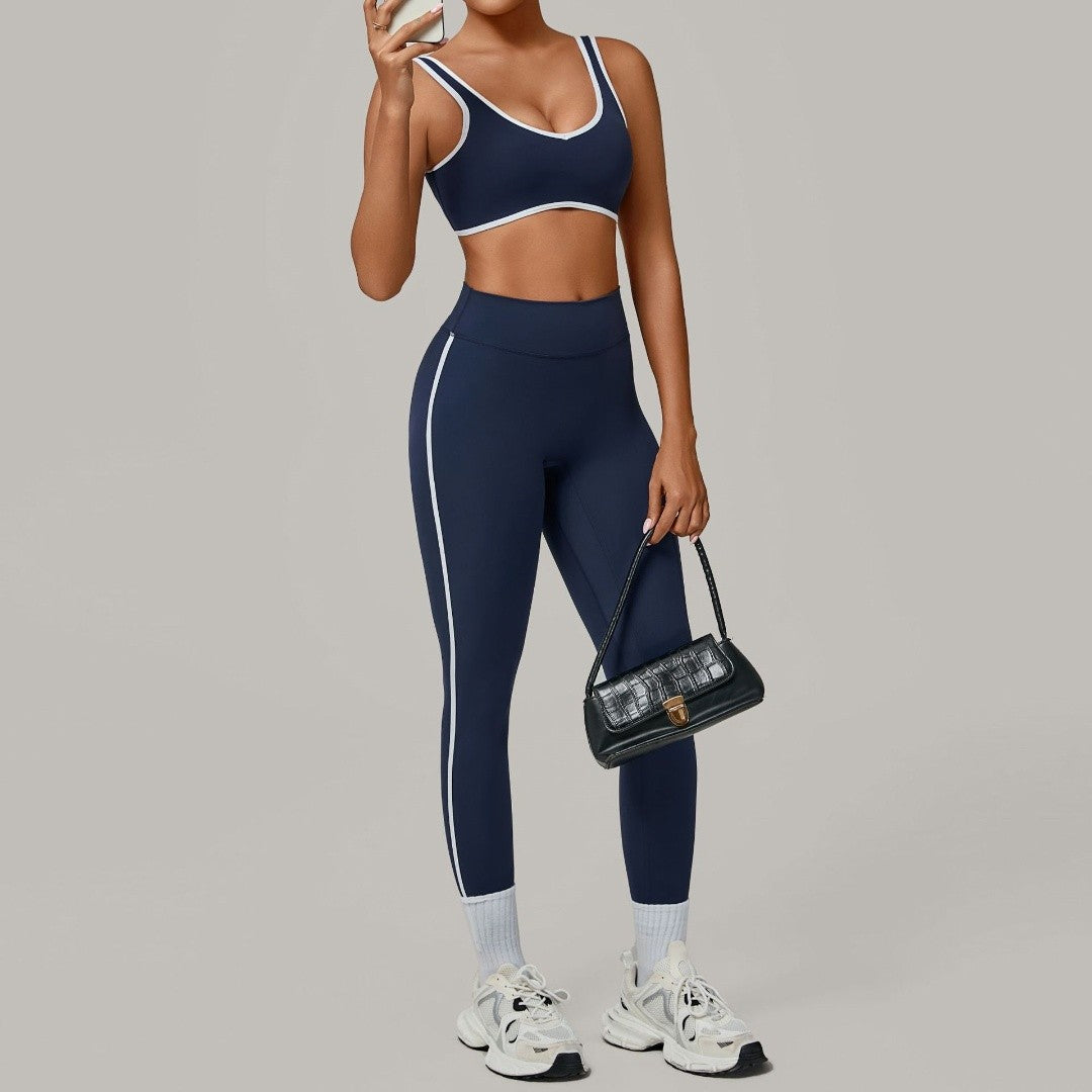 Yoga Suit Sports Fitness High Waist Peach Hip Tight Removable Padding Sports Bra Outfit Running Workout Clothes Gym Leggings Set