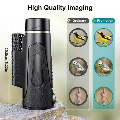 Telescópio monocular 10X, acessório de fixação e tripé para celular, grande ocular para viagem ao ar livre
