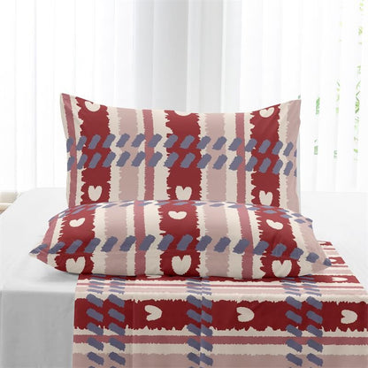 Love Theme Printed Brushed Queen Size Fitted sheet And Pillowcases Set Skin-friendly Bed Cover with Pillowcases For All Seasons