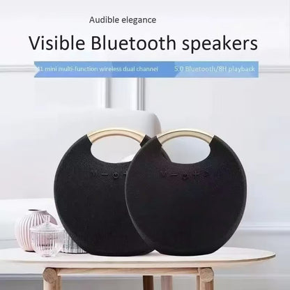 Caixa de som Bluetooth sem fio com alça de design em tecido portátil, suporte para AUX/Cartão TF/USB para viagens ao ar livre, mesa, presentes de Natal