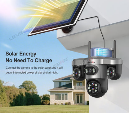 LS VISION 20MP 10X Optical Zoom Three PTZ Lens Solar Camera Outdoor WiFi/4G Three Screen Auto Tracking Security Cameras V380 Pro