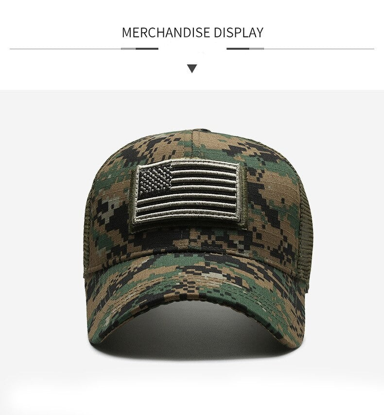American Flag Camouflage Sticker Embroidered Baseball Cap Net Hat Men Outdoor Velcro Cap