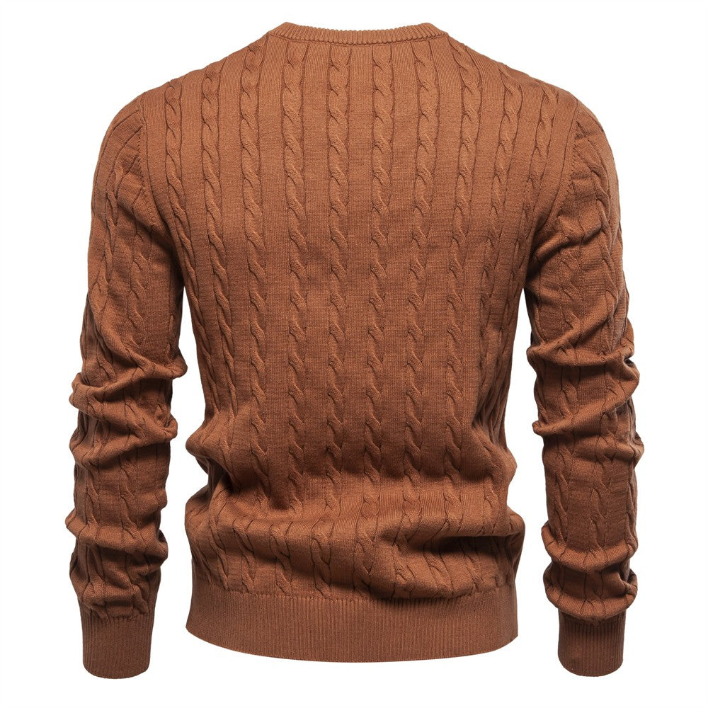 AIOPESON Mens Giraffe Embroidery Cotton Sweaters Round Neck Classic Twist Patterned Pullover Knitted Sweater for Men