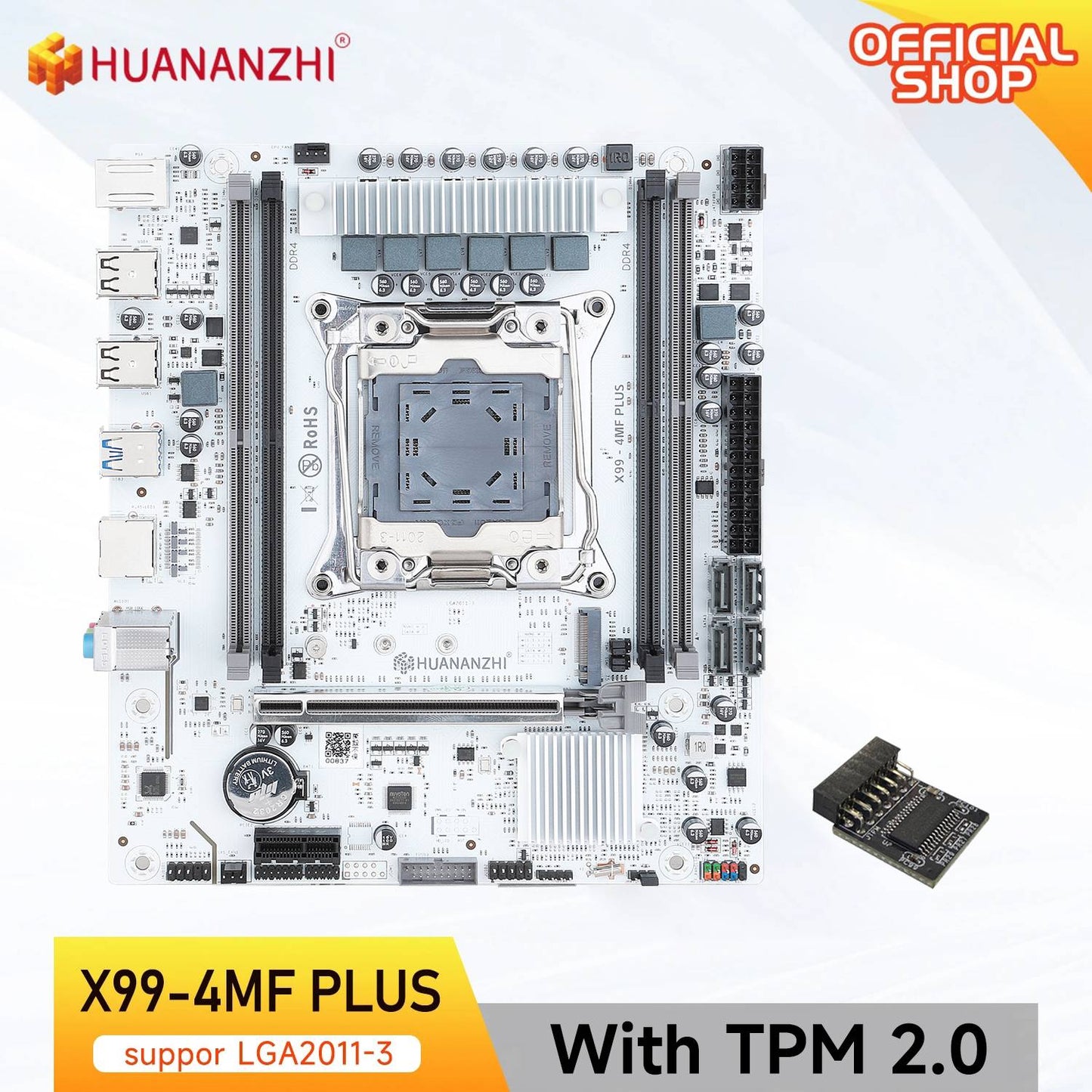 HUANANZHI X99 4MF plus Motherboard with TPM2.0 LGA 2011-3 Support DDR4 RECC/NON ECC Memory NVME Connectivity for PC