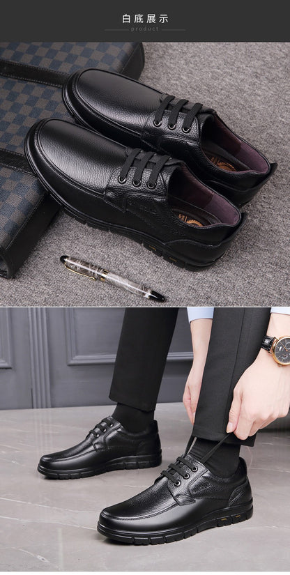 Sapatos Masculinos de Couro Feitos à Mão, Sapatos Sociais Casuais e de Negócios Minimalistas, Modernos, com Cadarço, para Pais de Meia-Idade