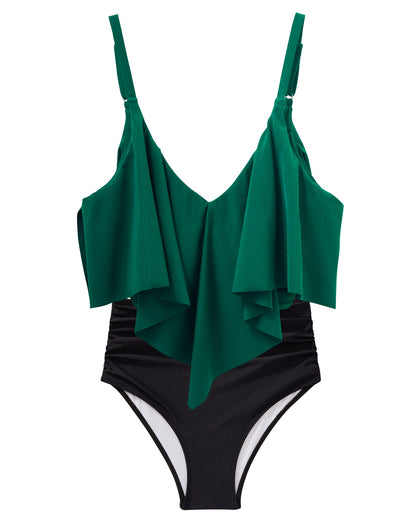 Women Tankini Ruffle High Waisted Swimsuits Tummy Control Bathing Suits Swimwear Beachwear Padded XXL Size Bikini Set Female