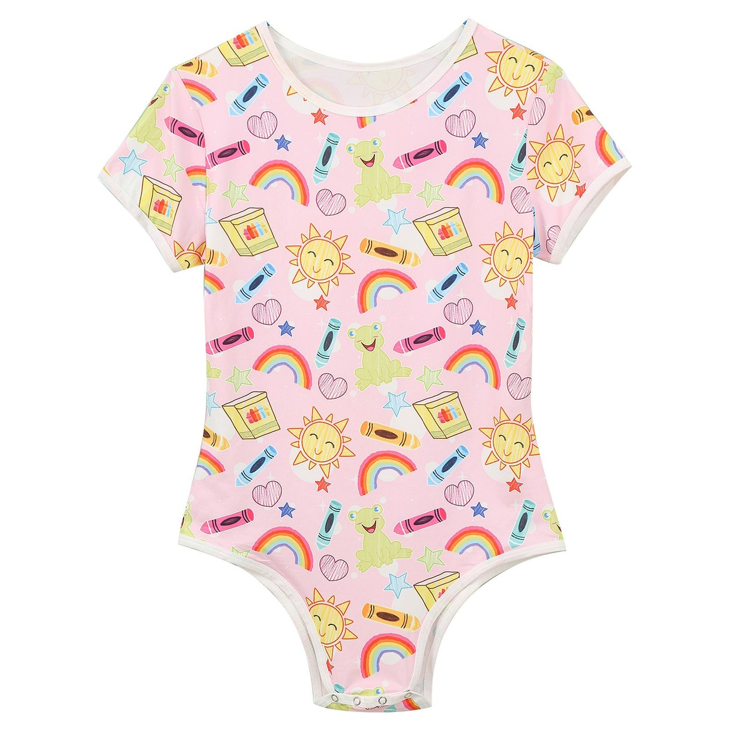 Mens Cute Cartoon Print Bodysuit Sissy Pajamas Short Sleeve Buttoned Crotch Diaper Rompers Gay Male Onesies Sleepwear Loungewear